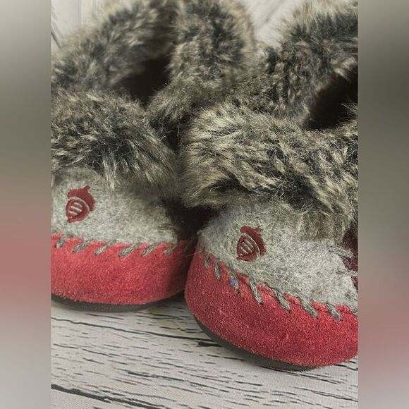 Acorn Wool & Suede Slippers Booties   Burgundy 9.5-10.5 - Picture 4 of 7